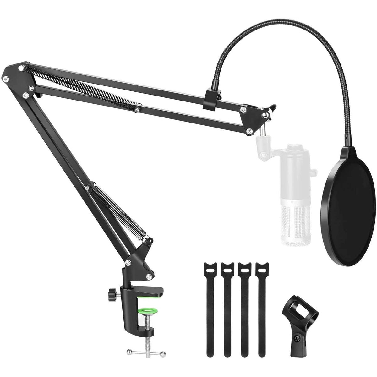 Microphone Boom Arm Stand – Adjustable Desk Mount with Pop Filter