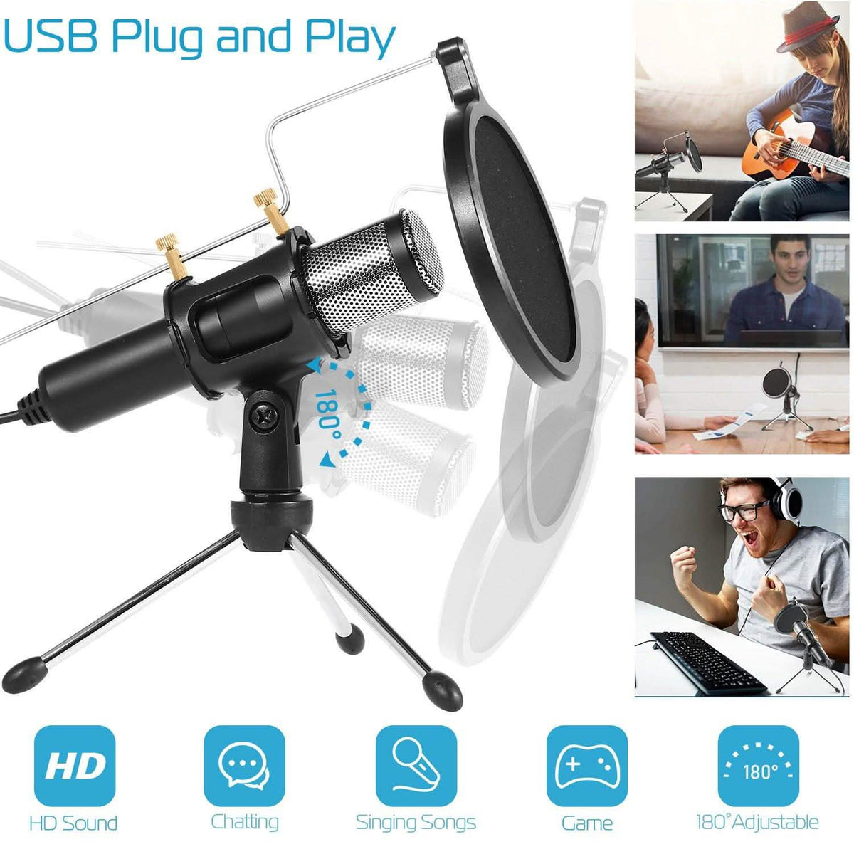Professional Condenser Studio Microphone – Plug & Play USB